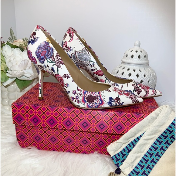 Tory Burch Penelope 85mm Leather Floral Pumps Size 8 EUC - Picture 3 of 13